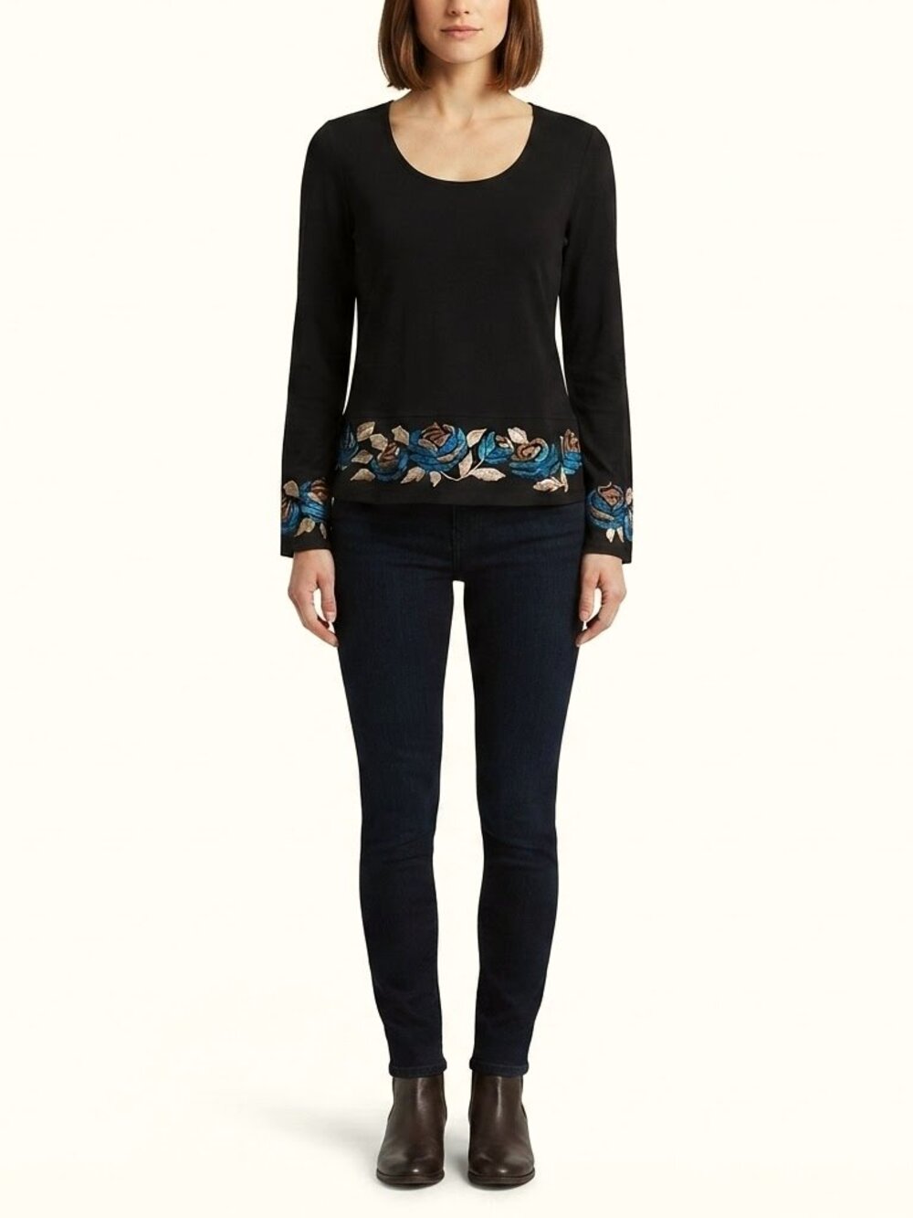 INC Petite Embroidered Floral Trimmed Stretch Top- Sz. SP - Picture 2 of 9